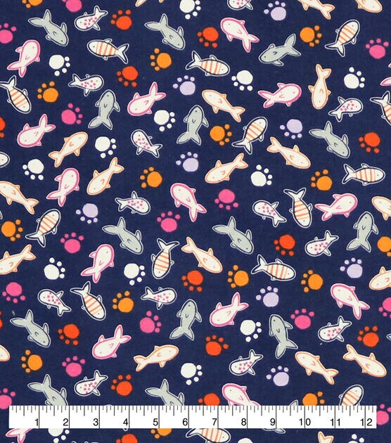 Paw Prints And Fish Super Snuggle Flannel Fabric, , hi-res, image 2