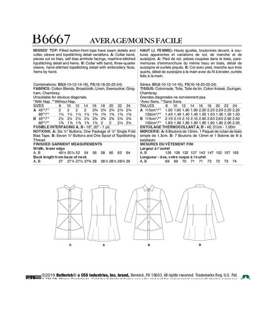 Butterick B6667 Size 8 to 16 Misses Top Sewing Pattern, , hi-res, image 2