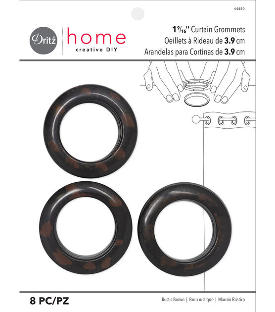 Dritz Home 1-9/16" Round Curtain Grommets, 8 Sets, Rustic Brown