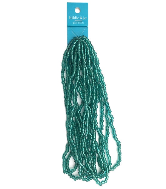 14" Teal Glass Seed Strung Beads by hildie & jo