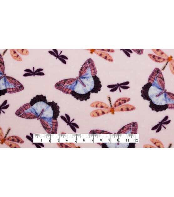 Dragonflys & Butterflies on Pink Anti Pill Fleece Fabric, , hi-res, image 4