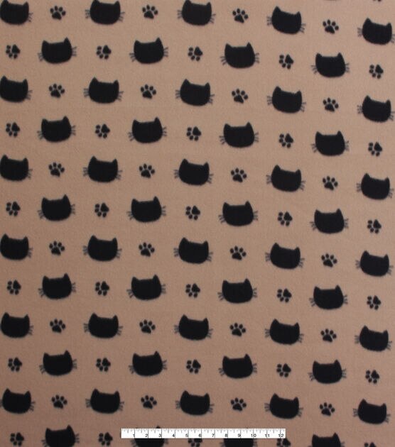 Cat Face Silhouettes on Brown Blizzard Fleece Fabric, , hi-res, image 2