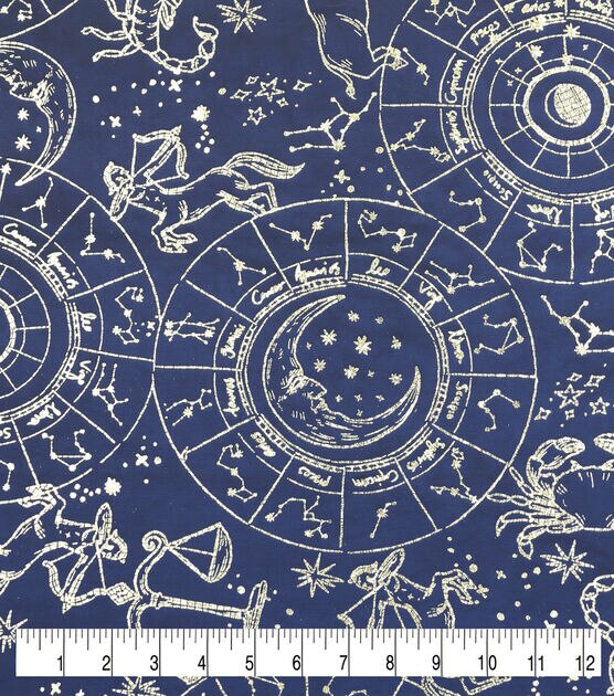 Metallic Astrology on Navy Pure Plush Fleece Fabric, , hi-res, image 2