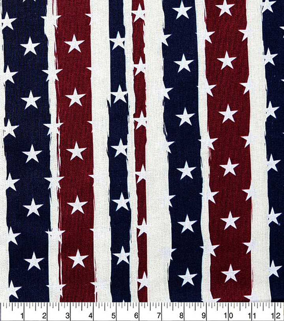 Patriotic Stars On Red White & Blue Vertical Stripes Fabric, , hi-res, image 2