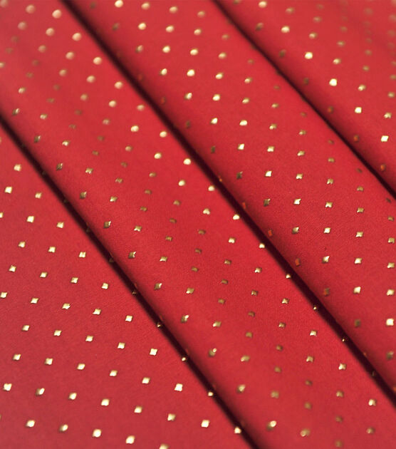Gold Diamond Dots on Red Christmas Foil Cotton Fabric, , hi-res, image 2