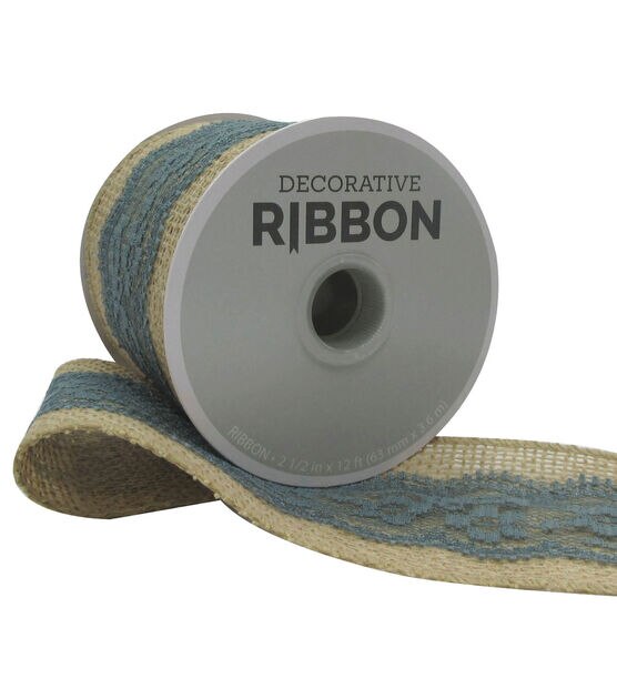 Decorative Ribbon Lace on Burlap 2.5''x12' Teal