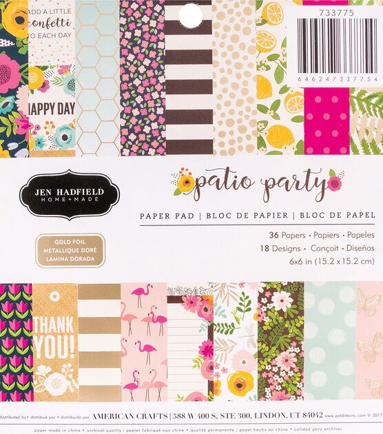 Pebbles 36 Sheet 6" x 6" Patio Party Cardstock Paper Pack, , hi-res, image 1