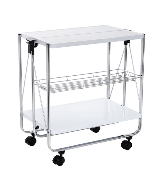 Honey Can Do 27" x 15.5" White & Chrome Kitchen Cart With Metal Basket, , hi-res, image 2