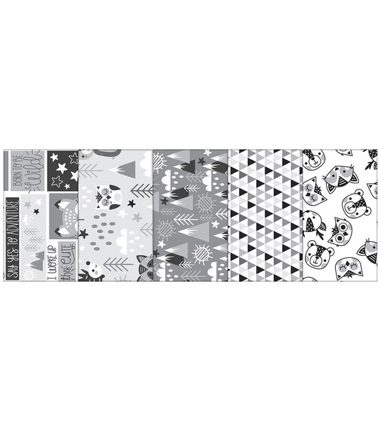 Cute Animals Black and White 18" Cotton Fabric Quarter Bundle, , hi-res, image 2