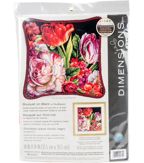 Dimensions 14" x 14" Bouquet On Black Needlepoint Kit