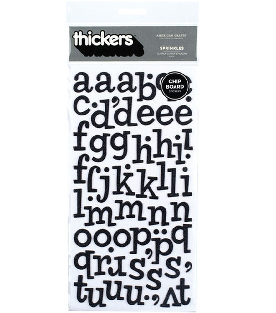 Thickers Chipboard Glitter Stickers Sprinkles Alpha, Black, swatch