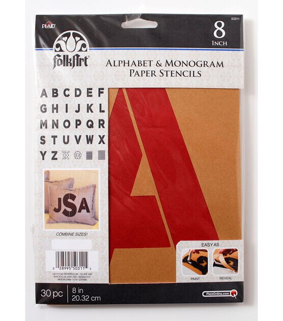 FolkArt 30 pk 8'' Alphabet & Monogram Paper Stencils Bold Font