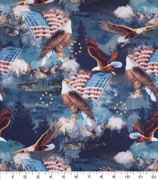 Scenic Eagles In Flight Patriotic Cotton Fabric