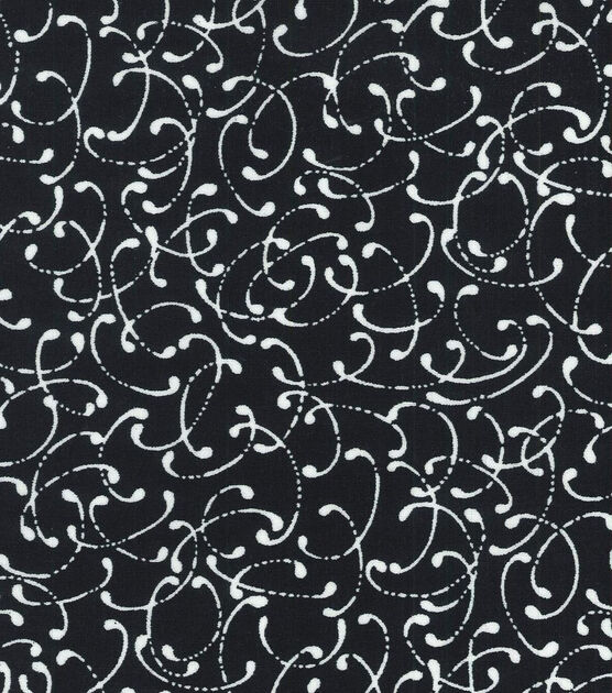 White Scroll on Black Quilt Cotton Fabric by Keepsake Calico