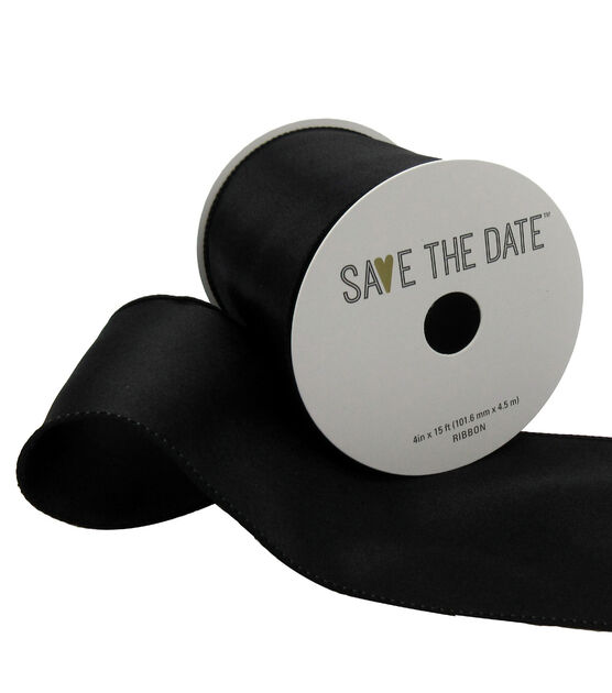 Save the Date 4" x 15' Black Satin Ribbon