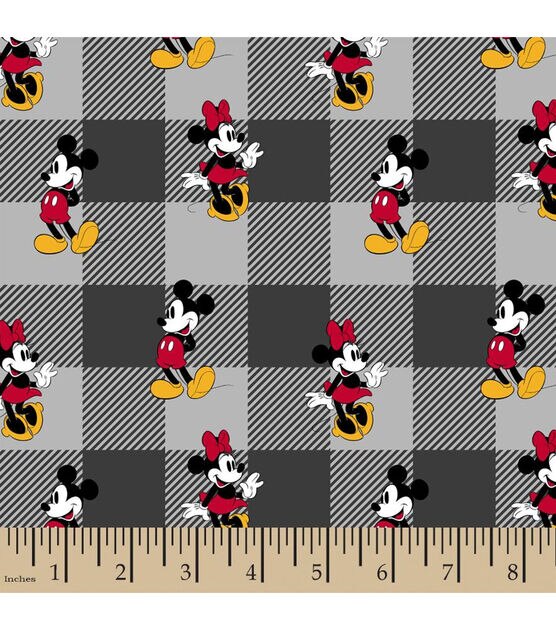 Disney Minnie Mickey Flannel Fabric Toss Plaid