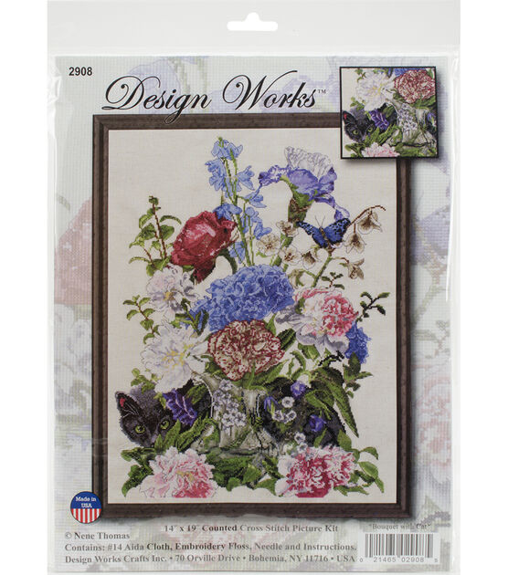 Design Works 14" x 19" Bouquet With Cat Counted Cross Stitch Kit