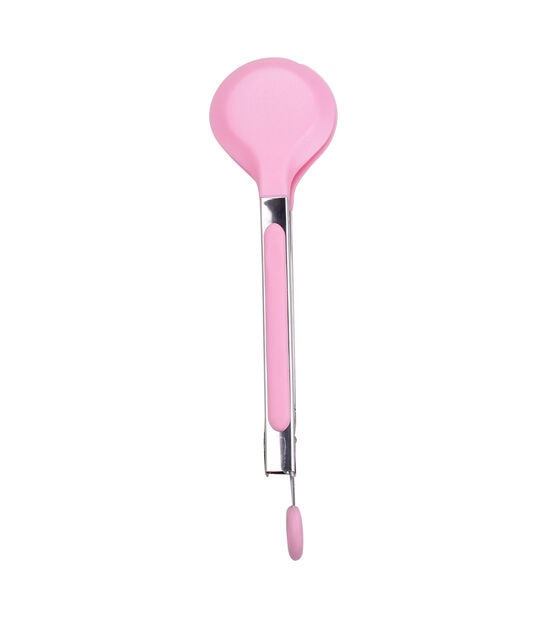 8" Pink Nylon Spoon Tongs With Stainless Steel Handle by STIR, , hi-res, image 4