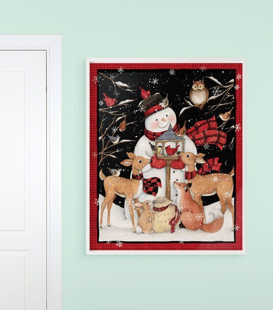 Susan Winget Snowman & Deer Christmas Quilt Panel Cotton Fabric, , hi-res, image 3