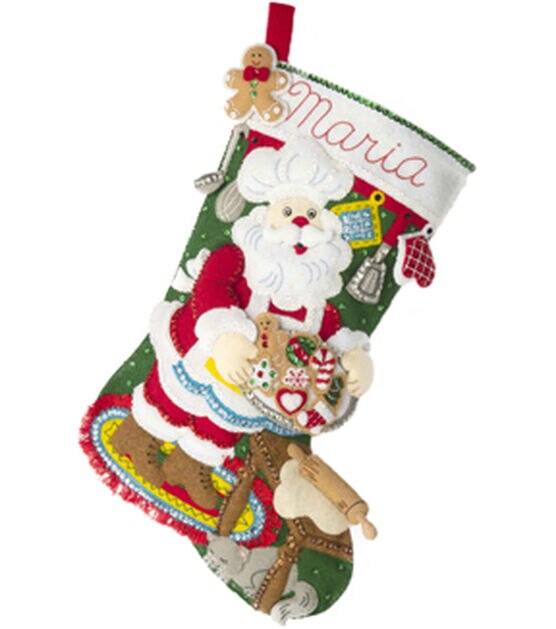 Bucilla Felt Stocking Applique Kit 18 Long - Santa Stops Here