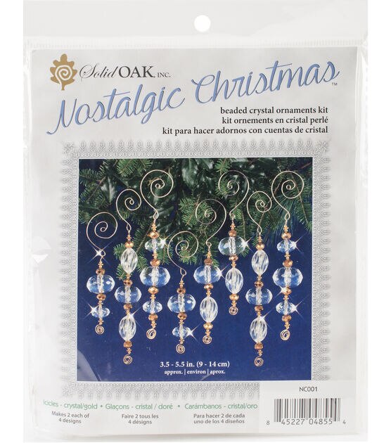 Solid Oak Nostalgic Christmas Beaded Crystal Icicles Ornament Kit Gold