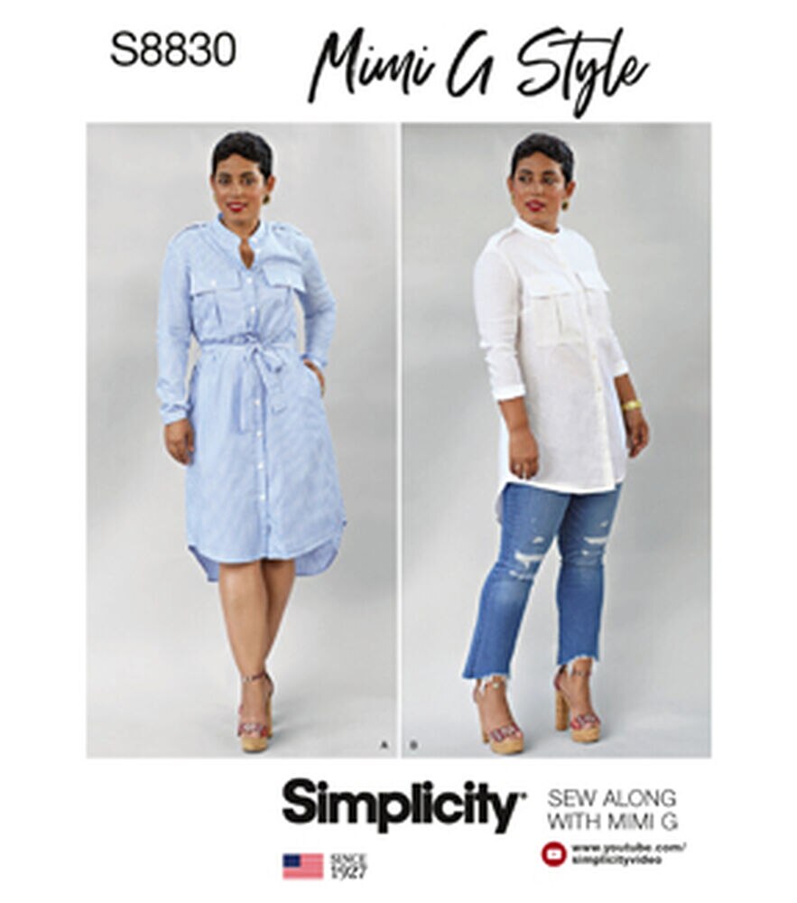 Simplicity S8830 Size 6 to 24 Misses Petite Shirt Dress Sewing Pattern, H5 (6-8-10-12-14), swatch