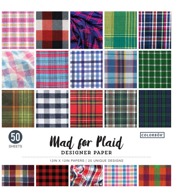 Colorbok Designer Single Sided Paper 12"X12" Mad For Plaid, 25 Designs