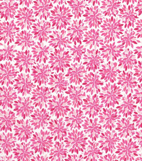 Pink Floral Burst on White Quilt Cotton Fabric by Quilter's Showcase