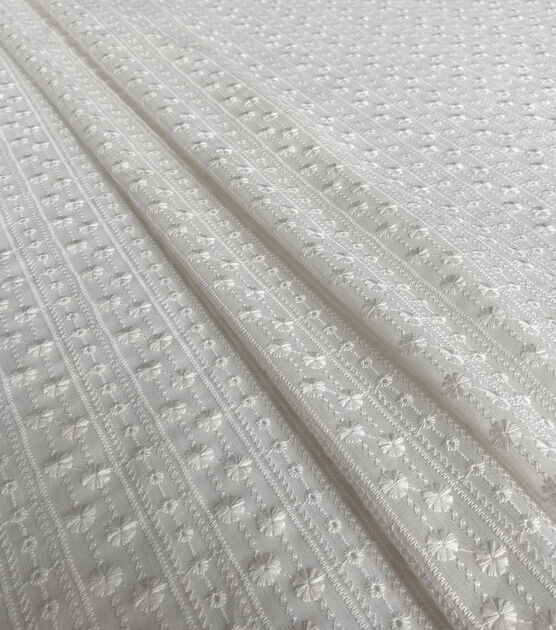 White Eyelet Daisy Stripe Shirting Cotton Fabric, , hi-res, image 2