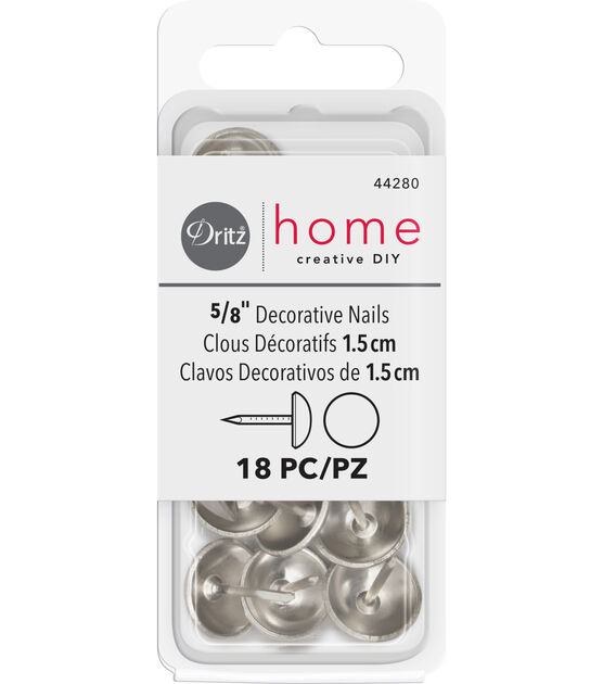 Dritz Home 5/8" Smooth Decorative Nails, 18 pc, Brushed Nickel, , hi-res, image 1