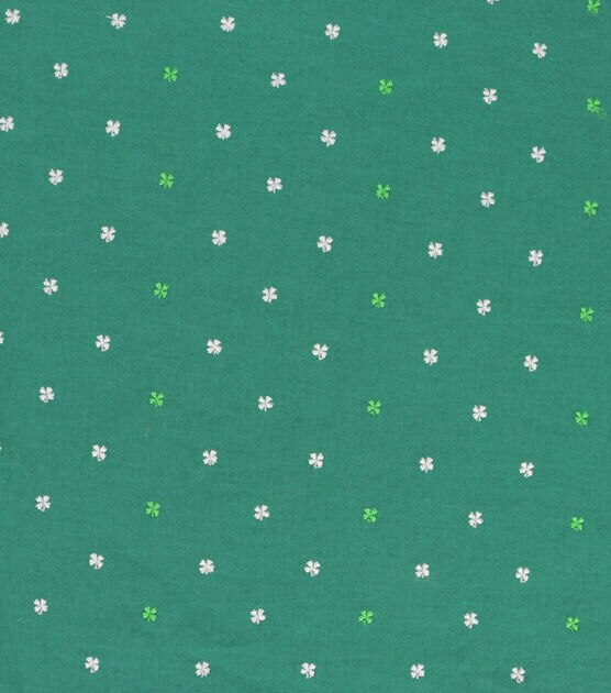 Embroidered Green Shamrocks St. Patrick's Day Cotton Fabric