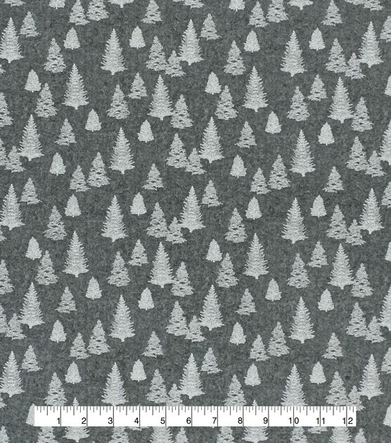 White Trees on Gray Christmas Cotton Fabric, , hi-res, image 2