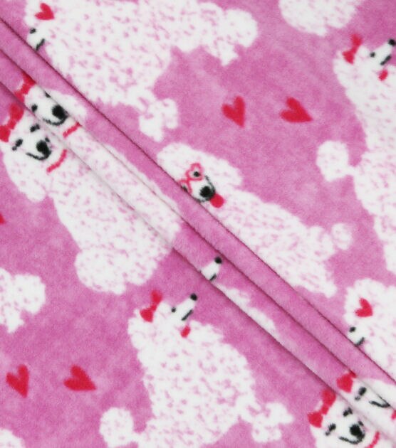 Poodles & Hearts on Pink Anti Pill Fleece Fabric, , hi-res, image 2