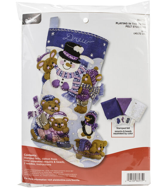 Bucilla 18 Playing in the Snow Felt Stocking Applique Kit