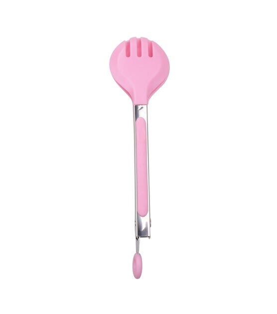 8" Pink Nylon Spoon Tongs With Stainless Steel Handle by STIR, , hi-res, image 7