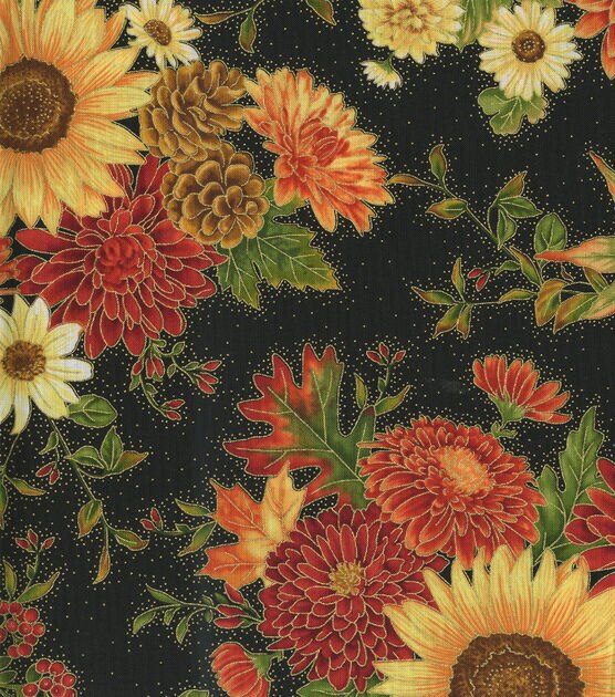 Hi Fashion Large Sunflowers Harvest Metallic Cotton Fabric