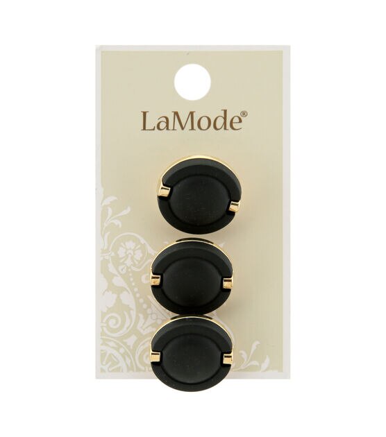 La Mode 13/16" Black & Gold Shank Buttons 3pk