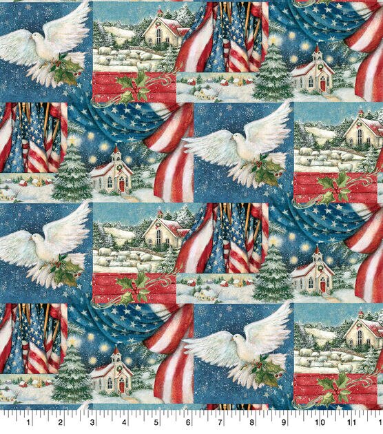 Patriotic Church Patch Christmas Cotton Fabric