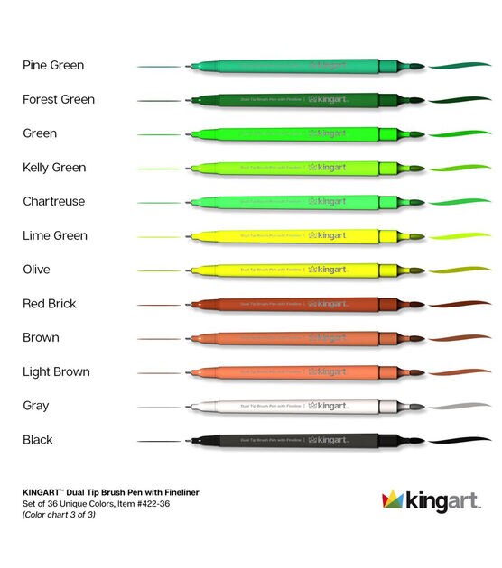 Twin Tip Fineliner Brush Pens in Case - 36 pc Set by King Art