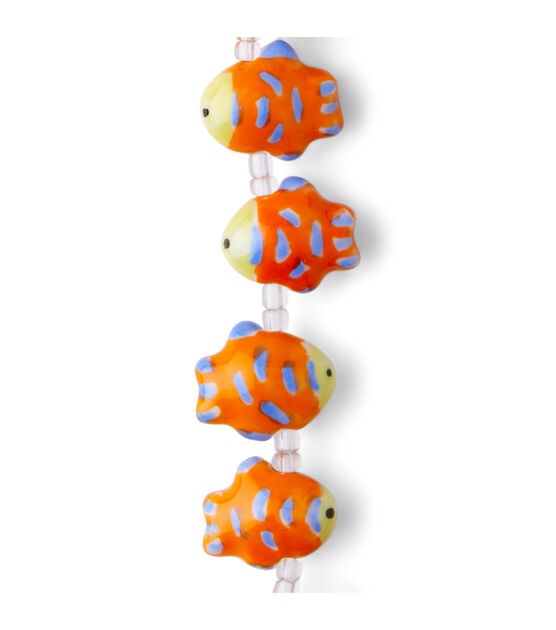 7" Orange Ceramic Hand Painted Fish Bead Strand by hildie & jo, , hi-res, image 3