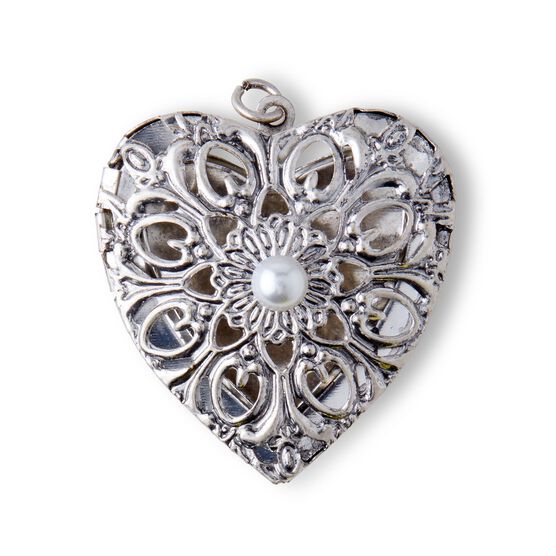 Heart Locket Metal Pendant With Pearl by hildie & jo, , hi-res, image 2