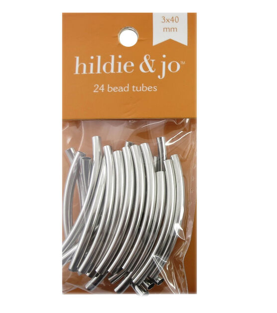 3mm x 40mm Silver Curved Metal Bead Tubes 24pk by hildie & jo
