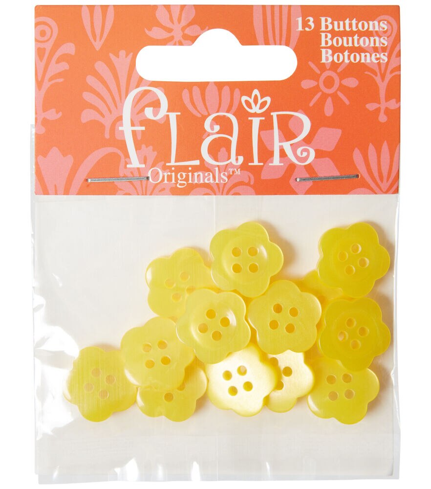 5/8" Flower 4 Hole Buttons 13pk, Yellow Blooms, swatch