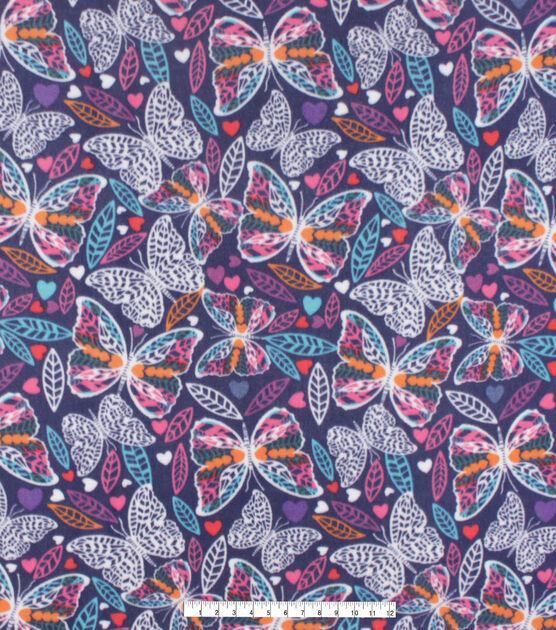 Butterfly Outlines on Purple Anti Pill Fleece Fabric, , hi-res, image 4