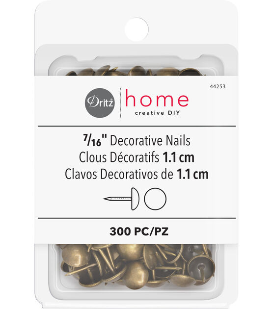 Dritz Home 7/16" Smooth Decorative Nails, 300 pc, Antique Brass