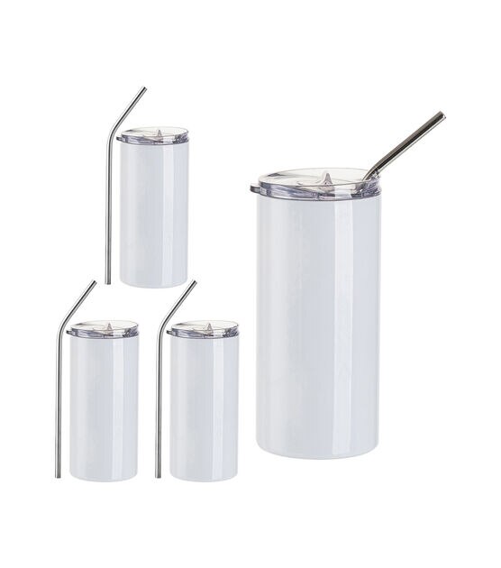 Craft Express 16oz White Stainless Steel Tumbler with Straw & Lid 4pk