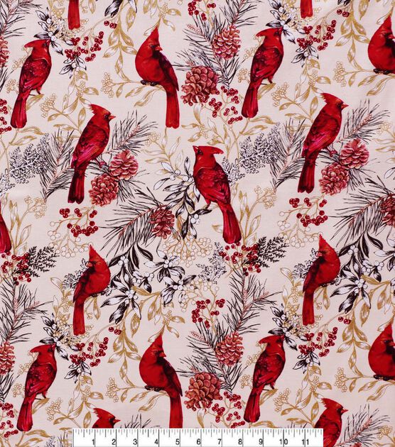 Red Cardinals in Trees Christmas Metallic Cotton Fabric, , hi-res, image 2