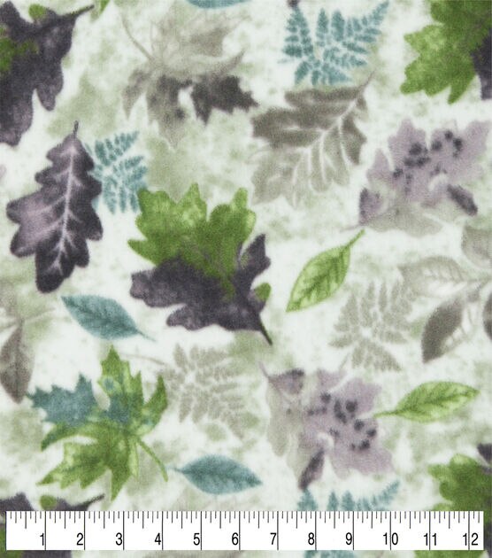 Green & Purple Leaves Anti Pill Fleece Fabric, , hi-res, image 3