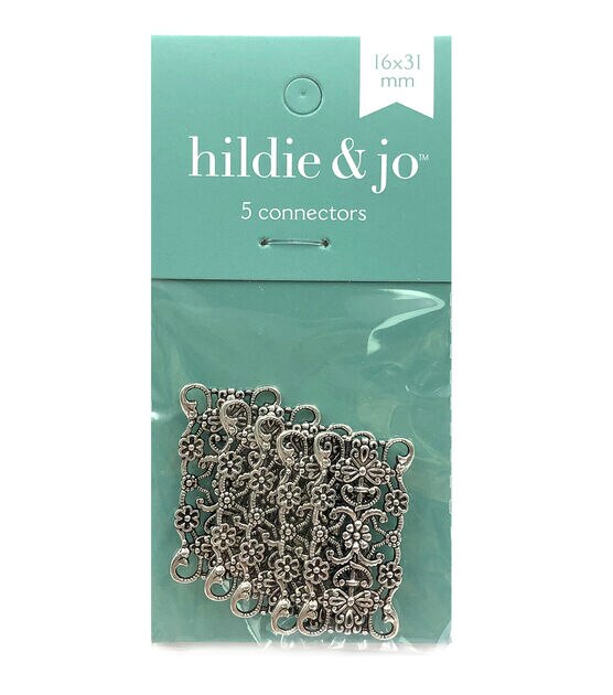 16mm x 31mm Silver Rectangle Filigree Connectors 5pk by hildie & jo