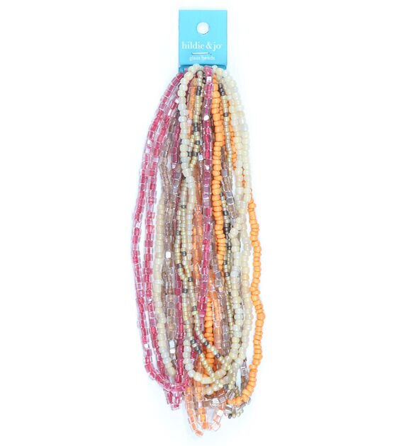 14" Pink & Yellow Glass Multi Strand Seed Strung Beads by hildie & jo